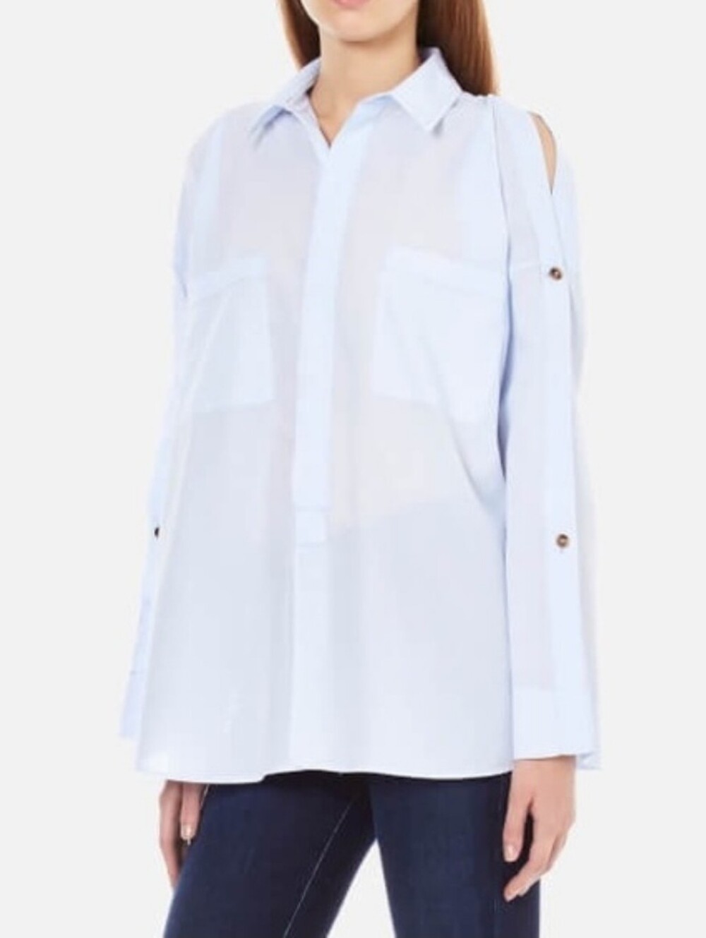 Helmut Lang Oversized Lawn Cotton Placket Shirt Women Size Medium Blue Blouse